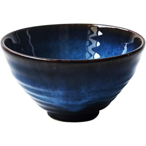  Dpliu Home Big Wrist 5.5 Inch Blue Ceramic Salad Bowl Ramen Bowl Stoneware with Whorled Polished Surface, Japanese Style, Sterilizer Dishwasher Microwave Safe Decorative Hotel Retro Soup