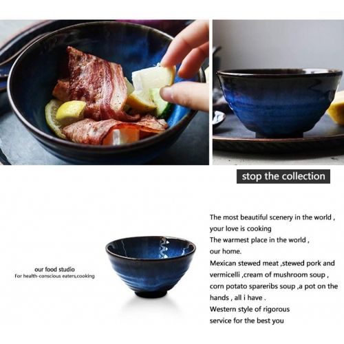  Dpliu Home Big Wrist 5.5 Inch Blue Ceramic Salad Bowl Ramen Bowl Stoneware with Whorled Polished Surface, Japanese Style, Sterilizer Dishwasher Microwave Safe Decorative Hotel Retro Soup