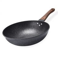 Dpliu Wok Pan,Woks and Stir Fry Pans with Lid,12 Carbon Steel Woks Frying Pan with Wood Handle for All Stoves,Non Stick,without cover