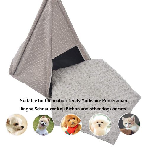  Dporticus Portable Pet Canopy Teepee Indian Tent Bed for Little Dogs and Cats with a Soft Cushion