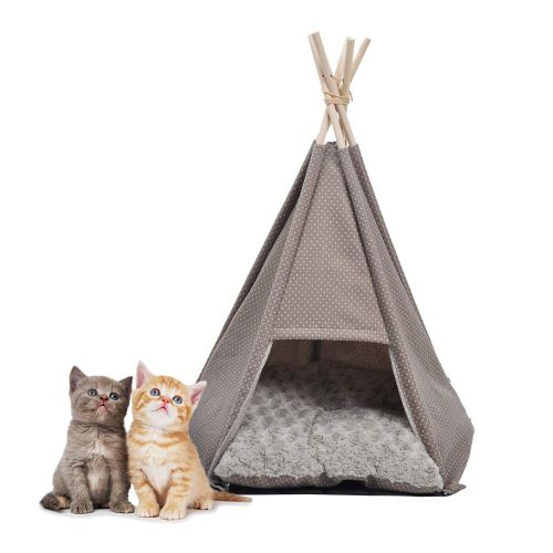  Dporticus Portable Pet Canopy Teepee Indian Tent Bed for Little Dogs and Cats with a Soft Cushion