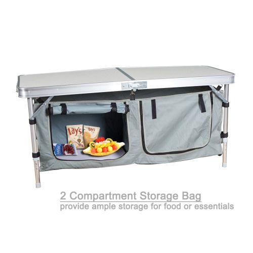  Dporticus Lightweight Height Adjustable Foldable Camping Table with Large 2 Compartment Storage Bag for BBQ Party Camping Home Kitchen