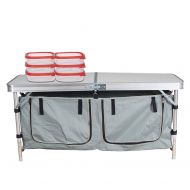 Dporticus Lightweight Height Adjustable Foldable Camping Table with Large 2 Compartment Storage Bag for BBQ Party Camping Home Kitchen