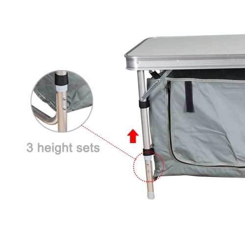  Dporticus Lightweight Height Adjustable Foldable Camping Table with Large 2 Compartment Storage Bag for BBQ Party Camping Home Kitchen