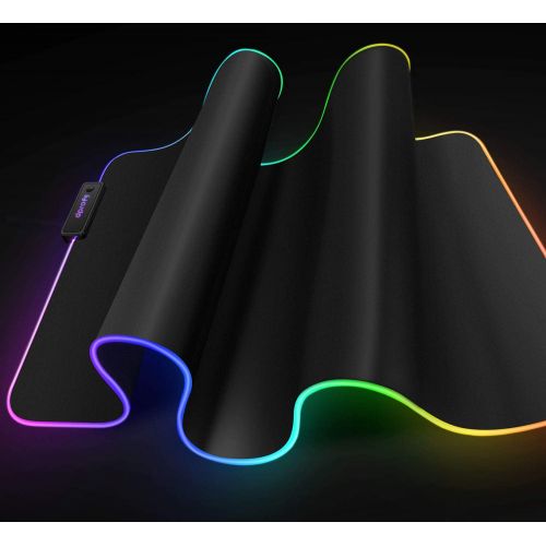  Dprofy Large RGB Gaming Mouse Pad - Soft Non-Slip Rubber Base Led Mousepad, Thick Computer Keyboard Mice Mat for MacBook, PC, Laptop, Desk(31.5 x 11.8 x 0.15In)