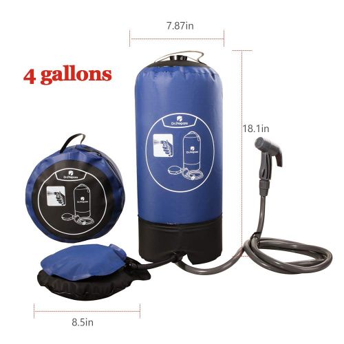  [아마존베스트]Dr. Prepare Camping Shower, 4 Gallons/15L Portable Outdoor Camp Shower Bag Solar Shower with Pressure Foot Pump & Shower Nozzle for Beach Swim Travel Hiking - Blue