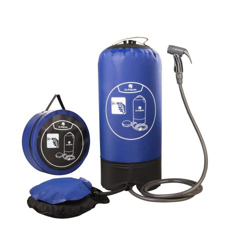  [아마존베스트]Dr. Prepare Camping Shower, 4 Gallons/15L Portable Outdoor Camp Shower Bag Solar Shower with Pressure Foot Pump & Shower Nozzle for Beach Swim Travel Hiking - Blue