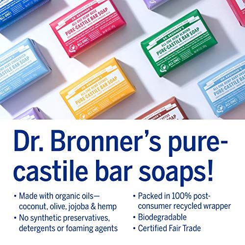  [아마존베스트]Dr. Bronner’s - Pure-Castile Bar Soap (Baby Unscented, 5 oz, 6-Pack) -Made with Organic Oils, For Face, Body & Hair, Gentle for Sensitive Skin & Babies, No Added Fragrance,Biodegra