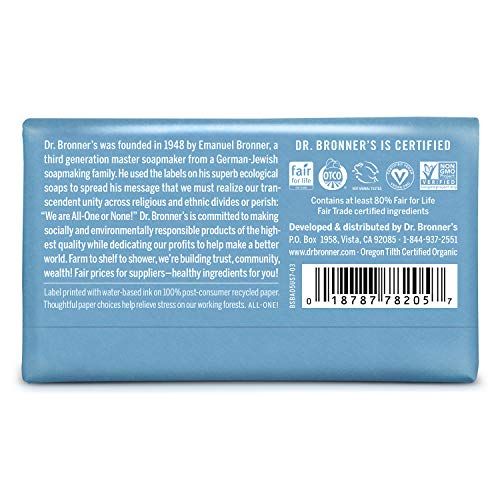  [아마존베스트]Dr. Bronner’s - Pure-Castile Bar Soap (Baby Unscented, 5 oz, 6-Pack) -Made with Organic Oils, For Face, Body & Hair, Gentle for Sensitive Skin & Babies, No Added Fragrance,Biodegra