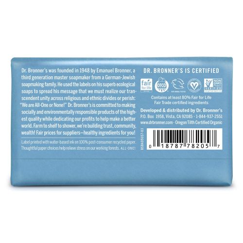  [아마존베스트]Dr. Bronner’s - Pure-Castile Bar Soap (Baby Unscented, 5 oz, 6-Pack) -Made with Organic Oils, For Face, Body & Hair, Gentle for Sensitive Skin & Babies, No Added Fragrance,Biodegra