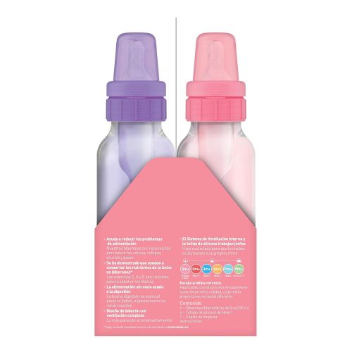  [아마존베스트]Dr. Browns Girls 6 Pack 8 oz. Bottles - 3 (8 oz.) Lavender - 3 (8 oz.) Pink - Natural Flow