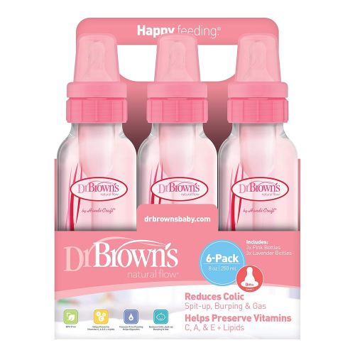  [아마존베스트]Dr. Browns Girls 6 Pack 8 oz. Bottles - 3 (8 oz.) Lavender - 3 (8 oz.) Pink - Natural Flow