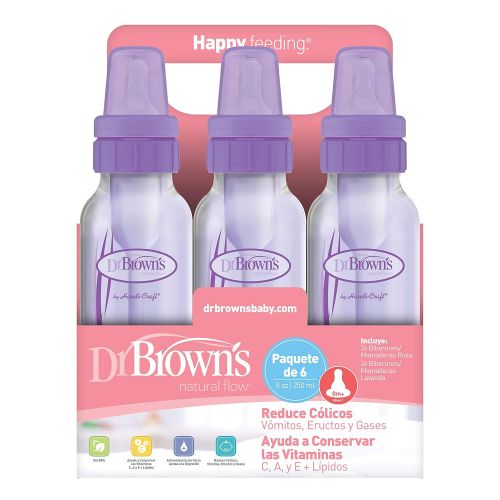  [아마존베스트]Dr. Browns Girls 6 Pack 8 oz. Bottles - 3 (8 oz.) Lavender - 3 (8 oz.) Pink - Natural Flow