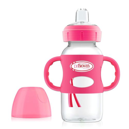  [아마존베스트]Dr. Browns Options Wide-Neck Sippy Spout Baby Bottle with Silicone Handle, Pink, 9 Ounce