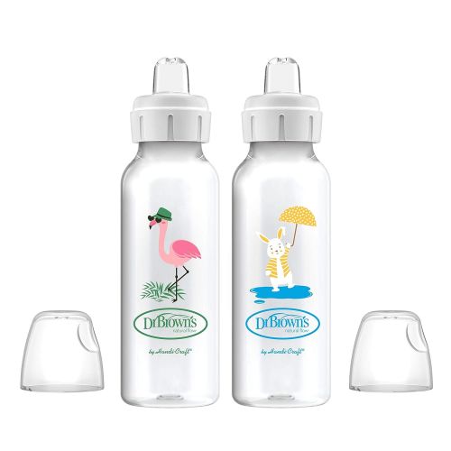  [아마존베스트]Dr. Brown's Dr. Browns Options+ Sippy Spout Baby Bottles, Flamingo & Bunny, 8 Ounce, 2 Count