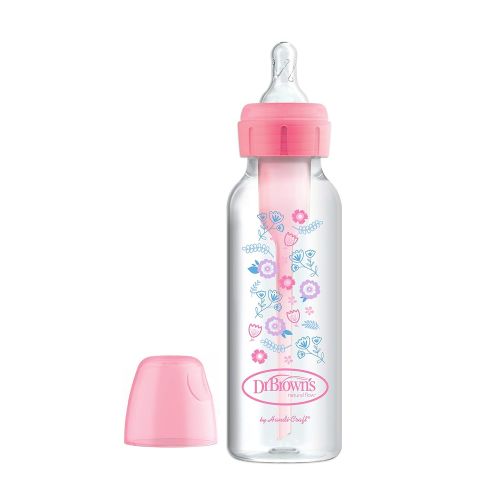  [아마존베스트]Dr. Brown's Dr. Browns Options+ Baby Bottles, 8 oz/250ml, Narrow Bottle, Pink Floral Designs, 4 Pack