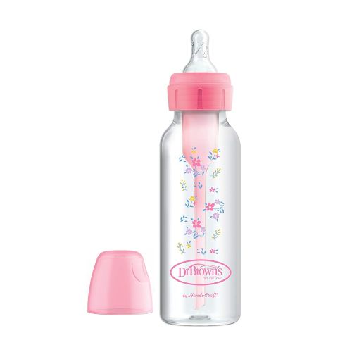  [아마존베스트]Dr. Brown's Dr. Browns Options+ Baby Bottles, 8 oz/250ml, Narrow Bottle, Pink Floral Designs, 4 Pack