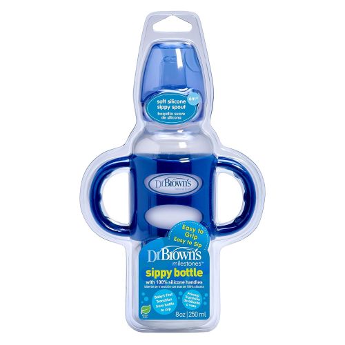  [아마존베스트]Dr. Browns Options+ Sippy Spout Baby Bottle with 100% Silicone Handle, Blue