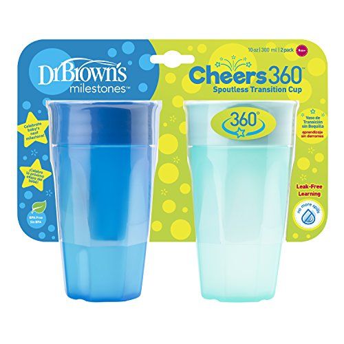  [아마존베스트]Dr. Browns Cheers 360 Spoutless Training Cup, 9m+, 10 Ounce, Blue/Aqua, 2 Count