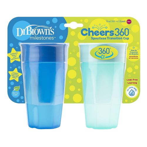  [아마존베스트]Dr. Browns Cheers 360 Spoutless Training Cup, 9m+, 10 Ounce, Blue/Aqua, 2 Count