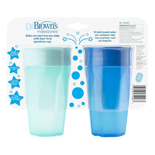  [아마존베스트]Dr. Browns Cheers 360 Spoutless Training Cup, 9m+, 10 Ounce, Blue/Aqua, 2 Count