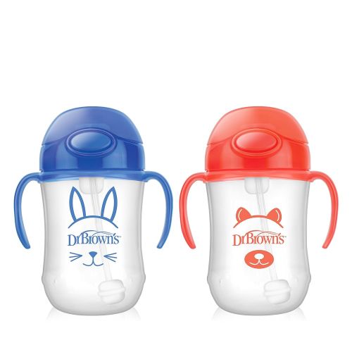  [아마존베스트]Dr. Browns Babys First Straw Cup, Cute Critters Blue/Orange, 9 ounce, 2 Count