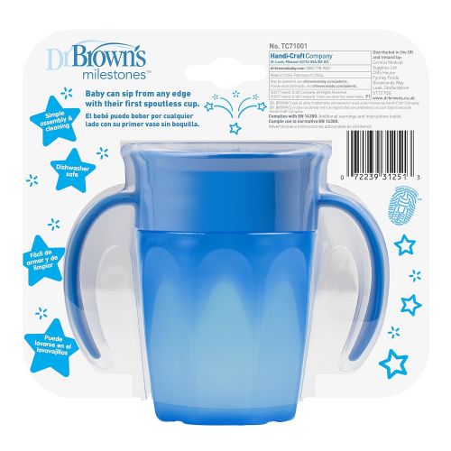  [아마존베스트]Dr. Browns Cheers 360 Spoutless Training Cup, 6m+, 7 Ounce, Blue