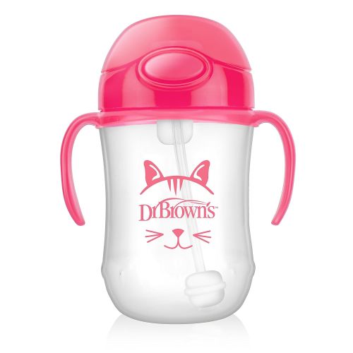  [아마존베스트]Dr. Browns Babys First Straw Cup, Cute Critters Pink/Orange, 9 ounce, 2 Count