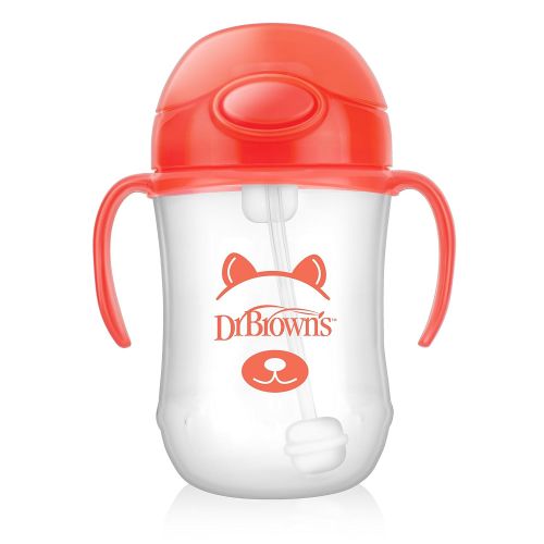  [아마존베스트]Dr. Browns Babys First Straw Cup, Cute Critters Pink/Orange, 9 ounce, 2 Count