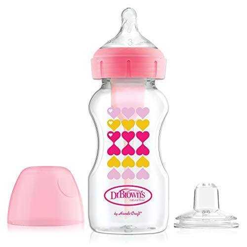  Dr. Browns Options+ Wide-Neck Bottle to Sippy Baby Bottle Start Kit, Pink, 9 Ounce
