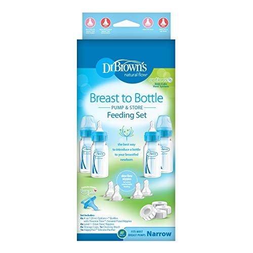  Dr. Browns Options+ Slow Flow Bottle Set for Breastfed Baby, 4 Ounce, Blue