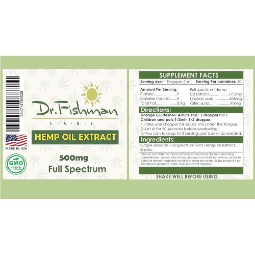 Dr. Fishman Hemp Full Spectrum Hemp Oil - By Dr. Fishman Labs - 500mg 99% Pure Hemp Extract - Pain - Stress - Anxiety Relief 30ml -(1oz) Natural flavor