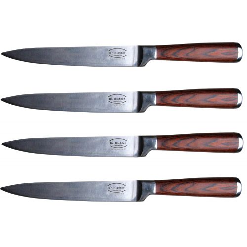  Dr. Richter Steak Knife with Smooth Blades and Elegant Wooden Box Set of 4