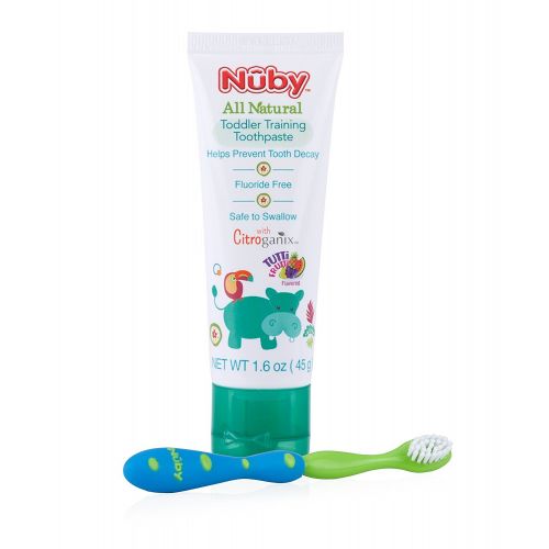  [아마존베스트]Nuby All Natural Toddler Toothpaste with Citroganix with Toothbrush, Blue/Green