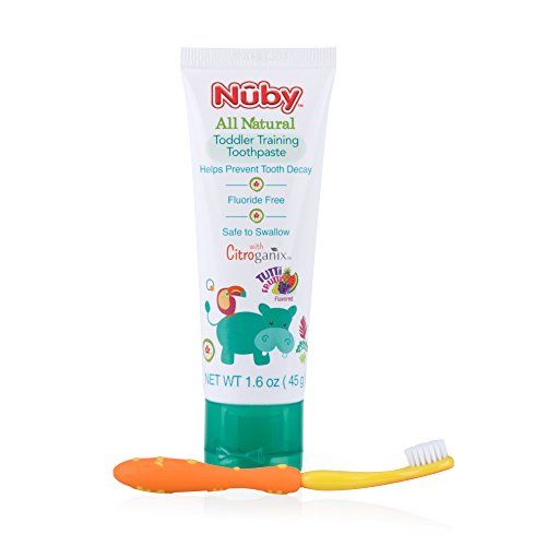  [아마존베스트]Nuby All Natural Toddler Toothpaste with Citroganix with Toothbrush (Orange/Yellow)