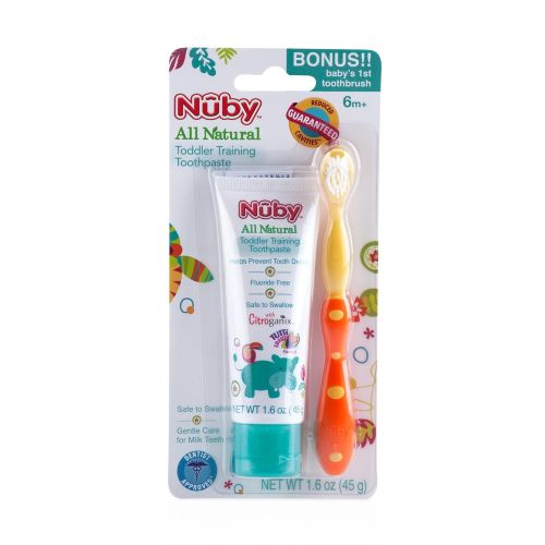  [아마존베스트]Nuby All Natural Toddler Toothpaste with Citroganix with Toothbrush (Orange/Yellow)