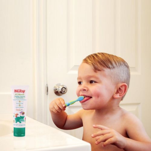  [아마존베스트]Nuby All Natural Toddler Toothpaste with Citroganix with Toothbrush (Orange/Yellow)