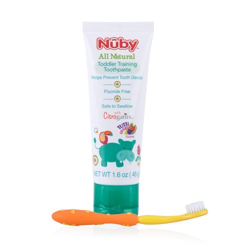  [아마존베스트]Nuby All Natural Toddler Toothpaste with Citroganix with Toothbrush (Orange/Yellow)