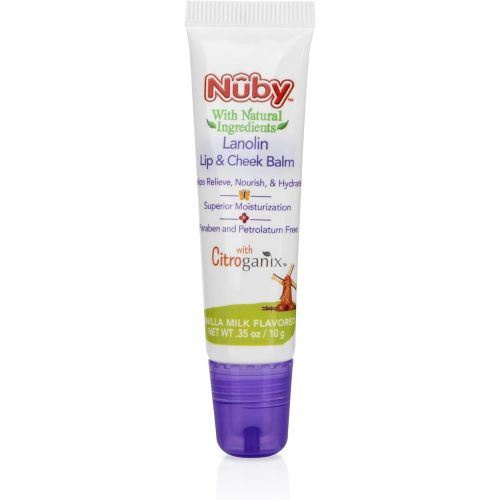  Nuby Natural Lanolin Lip & Cheek Balm for Baby, Vanilla Milk Flavor, 2 Pack