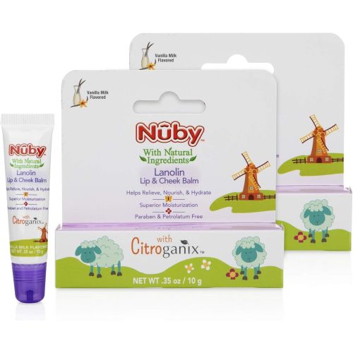  Nuby Natural Lanolin Lip & Cheek Balm for Baby, Vanilla Milk Flavor, 2 Pack