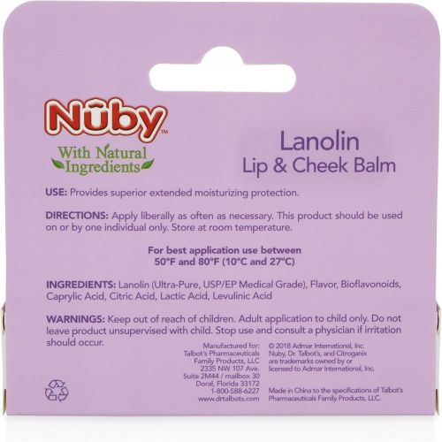  Nuby Natural Lanolin Lip & Cheek Balm for Baby, Vanilla Milk Flavor, 2 Pack