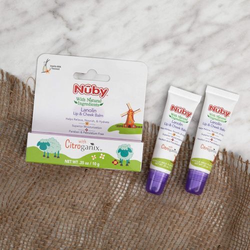  Nuby Natural Lanolin Lip & Cheek Balm for Baby, Vanilla Milk Flavor, 2 Pack