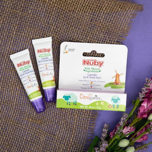  Nuby Natural Lanolin Lip & Cheek Balm for Baby, Vanilla Milk Flavor, 2 Pack