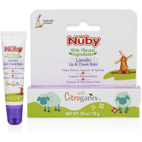  Nuby Natural Lanolin Lip & Cheek Balm for Baby, Vanilla Milk Flavor, 1 Pack