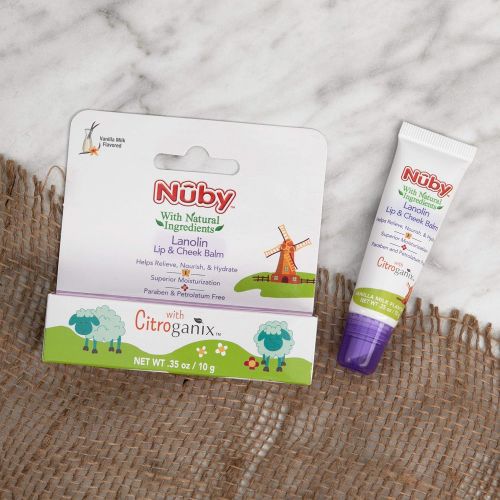  Nuby Natural Lanolin Lip & Cheek Balm for Baby, Vanilla Milk Flavor, 1 Pack