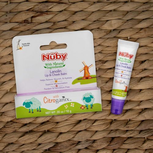  Nuby Natural Lanolin Lip & Cheek Balm for Baby, Vanilla Milk Flavor, 1 Pack