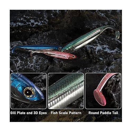  Dr.Fish Paddle Tail Swimbaits, Soft Plastic Fishing Lures for Bass Fishing, 2-3/4 to 4-3/4 Inches, Swim Shad Bait Minnow Lures Drop Shot Fishing Lures Plastic Crappie Baits