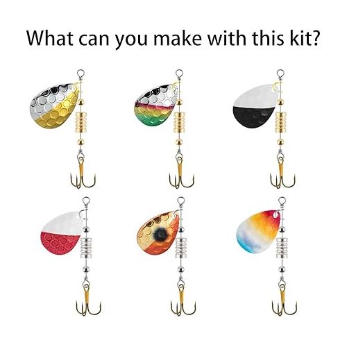  Dr.Fish 140 Pack Spinner Making Kit Colorful Hammered Colorado Blades Lure Making Supplies for Inline Spinners Walleye Rigs Tackle Box Set with Clevis Shaft Lure Bodies Treble Hooks