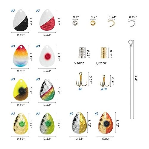  Dr.Fish 140 Pack Spinner Making Kit Colorful Hammered Colorado Blades Lure Making Supplies for Inline Spinners Walleye Rigs Tackle Box Set with Clevis Shaft Lure Bodies Treble Hooks