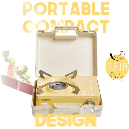  Dr.Hows Twinkle Mini Camping Stove Burner - Portable Butane Stove for Camping, Picnic, Outdoor - Single Burner Camp Stove with Carrying Case - Lemon